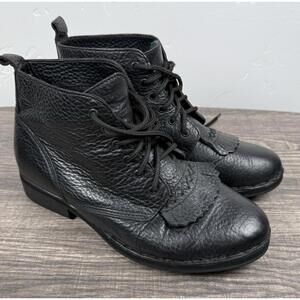 Double H Boots Womens 9.5 Black Leather Kiltie Lace Up Ankle Western Ranch Girl